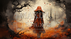 ハロウィンをイメージした若い女性魔女の水彩画