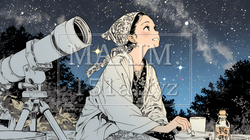 星空を眺めている若い女性