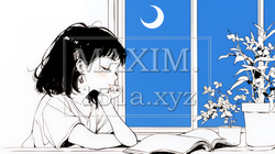 資料（本）を読みながら、うとうと眠ってしまう若い女性（シンプルな色使い） | 7971885-16029
