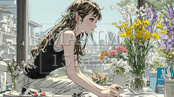 おもてなし（優しい心遣い）：来客のために花瓶に花を生ける若い女性 | 7979866-15349