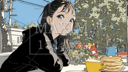 早朝のダイナー（喫茶店）でパンケーキ（モーニングセット）を食べる若い女性｜7980817-15641
