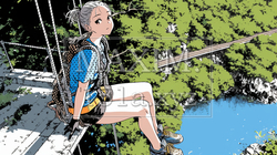バンジージャンプを飛ぼうとしている若い女性