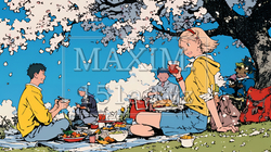 満開の桜の下で仲間たちと花見宴会｜8001257-5422