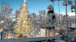 クリスマスイルミネーションが美しい街を散策する若い女性 | 8002372-6607