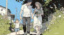 仲の良い家族：父親、母親、その子どもが仲良く連れ立って歩いている | 8005504-12653