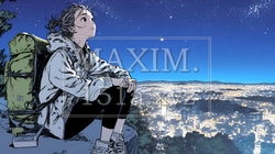 星空を眺めている若い女性｜8322310-10294
