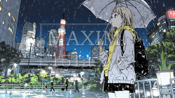 雨の中を歩く女性と都会のランドスケープ｜8073375-8521