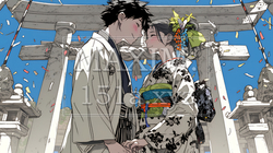 初詣をしている若い恋人カップル｜