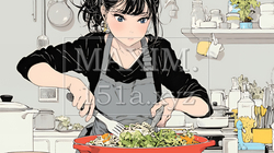 なれない料理に奮闘中の若い女性 | 8032845-5986
