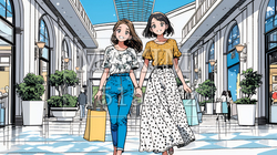 女友達と一緒にショッピングモールを歩き回る若い女性 | 804484-16763