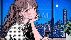 ワインを飲んでいる若い女性：