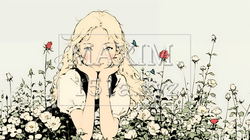 バラ園を散策している若い女性（シンプルな色使い） | 8046803-11043