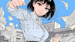 ガッツポーズ（拳を握って力強く）をしているビジネスウーマン | 805310-13771