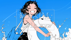夏休みの思い出：友達と海水浴に行く（シンプルな色使い） | 8059943-11346