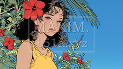 ハイビスカスと若い女性｜8068149-9759