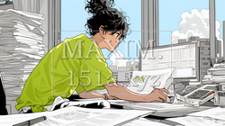 確定申告書類作成に没頭している個人事業主 | 8075455-7593