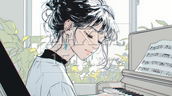 ピアノを弾いている若い女性