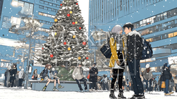 クリスマスイルミネーションが美しい街を散策する若い女性 | 8084764-6594