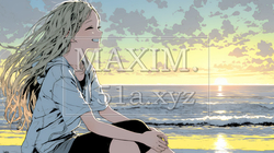 のんびり・ゆったり：夏のビーチで夕日を眺める若い女性 | 809940-10414