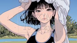 汗を拭っている若い女性