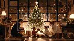 仲良し親子の楽しいクリスマス（シンプルな色使い） | 8129461-13651