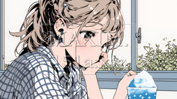 夏空の下でかき氷をたべる若い女性 | 8140927-9927