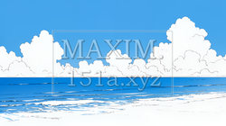 夏のビーチの風景（シンプルな色使い）