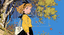 紅葉の小径を歩く若い女性｜827694-15759