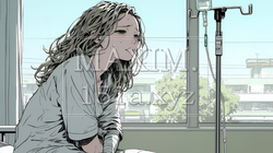 病院のベッドに腰掛けて気落ちしている女性 | 8151540-11001