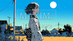 仲秋の満月の夜に浴衣を着て月見をしながら近所を歩く若い女性