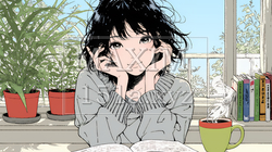 秋の読書を楽しむ若い女性｜静かで落ち着いた秋の日のイラストポートレート｜356398-18106