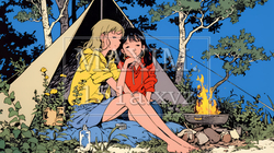 女友達と一緒にテントキャンプを楽しむ若い女性 | 8184598-9699