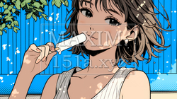 アイスキャンティを食べている若い女性 | 81981-7716