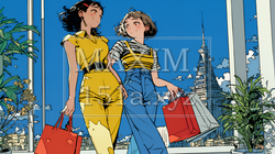 女友達と一緒にショッピングモールを歩き回る若い女性 | 8203243-16784