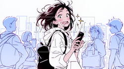スマホの画面を見て驚いている若い女性（シンプルな色使い） | 8210285-11281