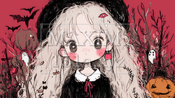 キモかわいいハロウィーンコスプレの女の子（クレヨンと水彩画風） | 8226483-12196