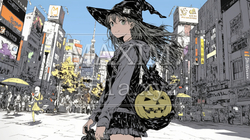 仲間とハロウィンイベントに参加する若い女性 | 8244414-5381