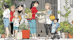 道端で会話を楽しむ若い主婦たち（ママ友たち） | 8247002-16804