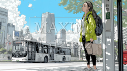 一人旅の旅先、街角で足を止めて道を確かめる若い女性 | 8247603-16627