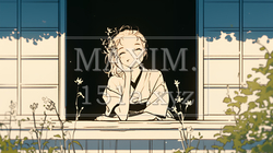 浴衣姿で夕涼みをしている若い女性（シンプルな色使い） | 8254282-16340