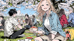 満開の桜の下で仲間たちと花見宴会｜8267834-8251