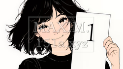 数字の「1」を掲げている若い女性（シンプルな色使い） | 8266717-15483
