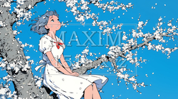 満開の桜の木の下を歩く若い女性｜8265146-7353