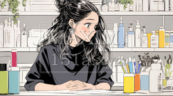 ドラッグストアでコスメを選ぶ若い女性 | 8274350-16104