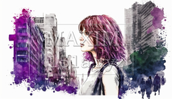 自分探しの旅に出ている若い女性：水彩画 | 8281076-4514