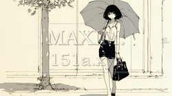 雨の日に傘をさして歩く若い女性（シンプルな色使い）｜8289883-8732