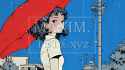 雨の日に傘をさして歩く若い女性｜914637-8726