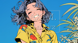 沖縄のかりゆしファッションを着て笑顔いっぱいの若い女性｜8449228-9736