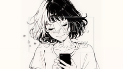 楽しそうにスマホ画面を眺めている若い女性（シンプルな色使い） | 8297058-14951