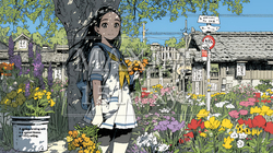 満開の春の花々と若い女性 | 8307841-8204